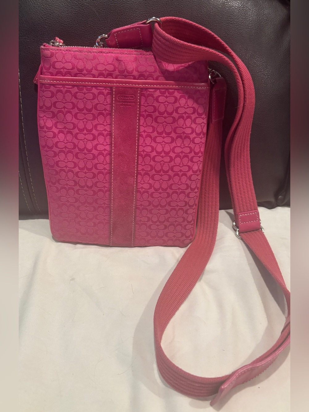 COACH Vintage Y2K Swingpack Mini Signature Stripe Crossbody Bag Hot Pink
